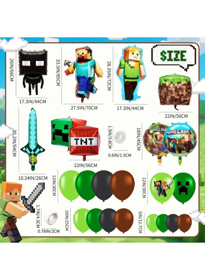 MINECRAFT 81pcs Minecraft Birthday Balloon Arch Kit, Minecraft Balloon Decoration Set with Creeper Foil Balloons, Block Balloons & Balloon Arch Accessories for Kids Minecraft Theme Birthday Party Supplies - Image 2